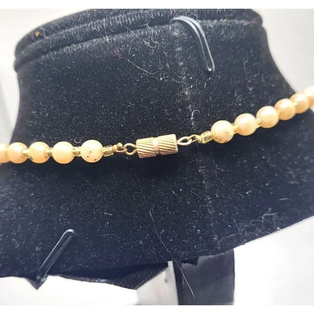 Vintage Hollywood Victorian Revival Faux Pearl Beaded Crystal Necklace 16in